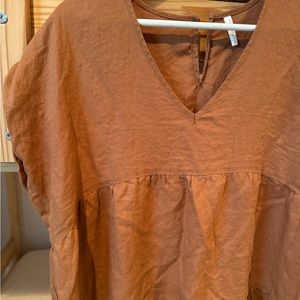 Rylee + Cru Vienna Brown Linen Tiered V-Neck Dress